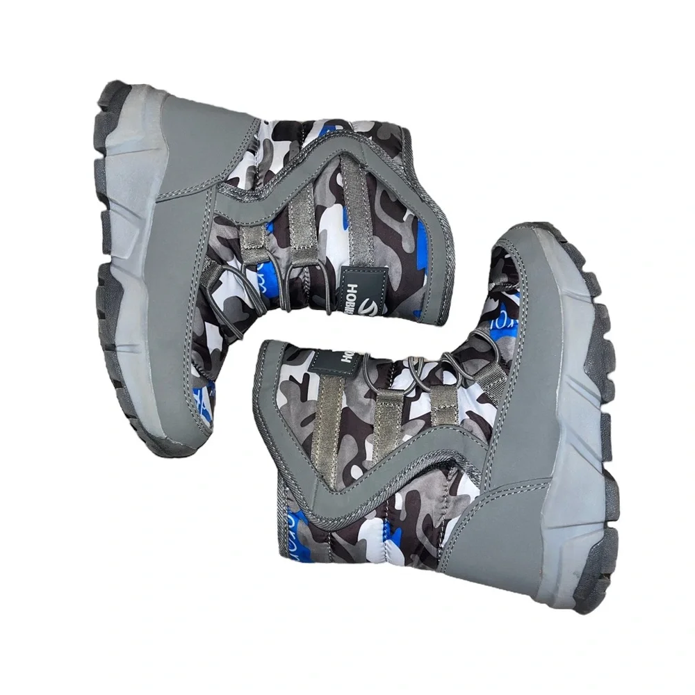 Hobibear Kids Blue & Gray Camo Winter Boots